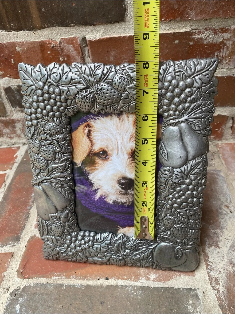 Vintage pewter frame of various fruits